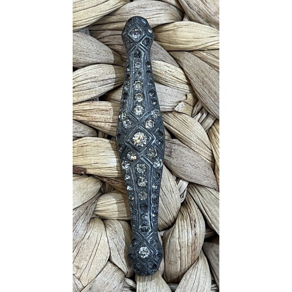 VTG Sterling Silver 925 Victorian Style Crystal Regency Brooch 2.75in Romantic - Picture 4 of 10